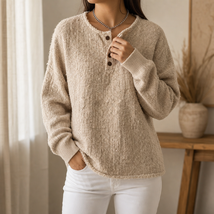Marlwick – Sweter Henley z Grubej Dzianiny