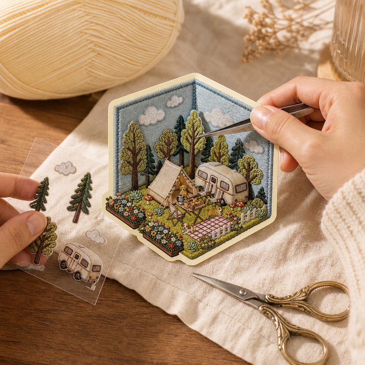 Stitchframe – Zestaw Dioramy Kempingowej z Fałszywym Haftem