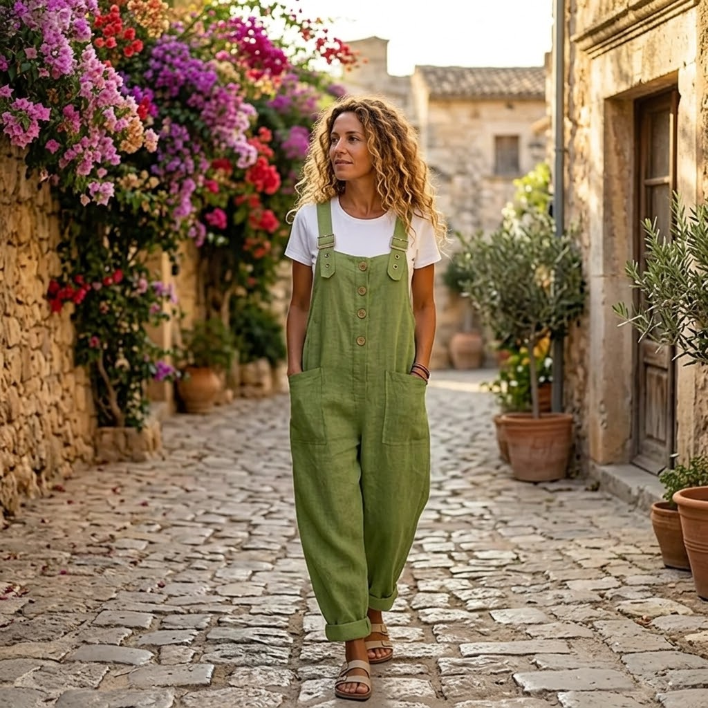 Slowlinen – Luźne ogrodniczki z guzikami