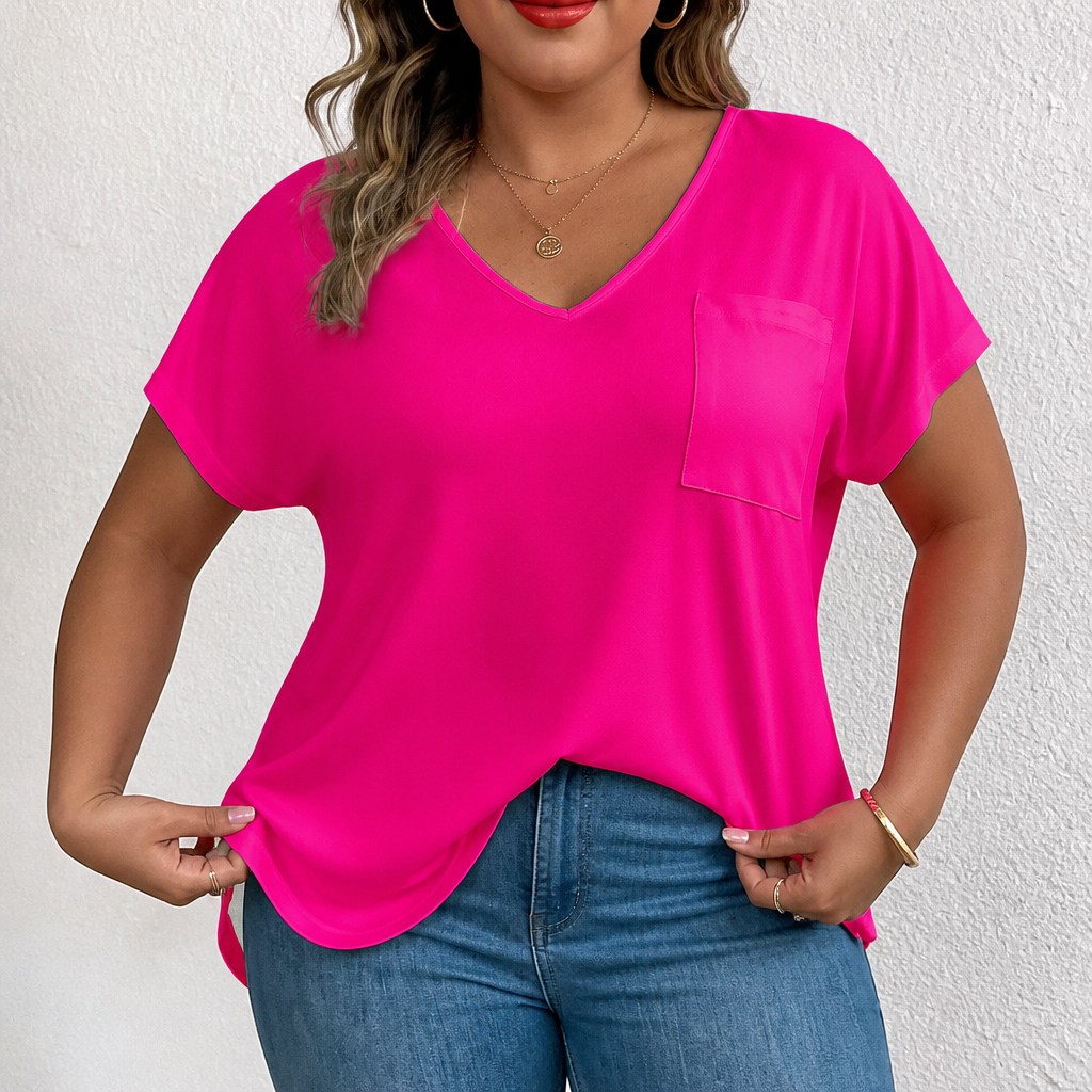 Draperie – T-shirt z dekoltem w serek i rękawami dolman, o asymetrycznym dole