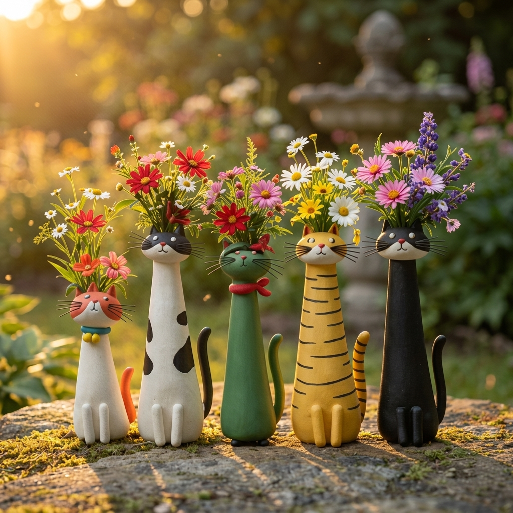 Felina – Ręcznie robiony ceramiczny wazon na kwiaty w kształcie kota