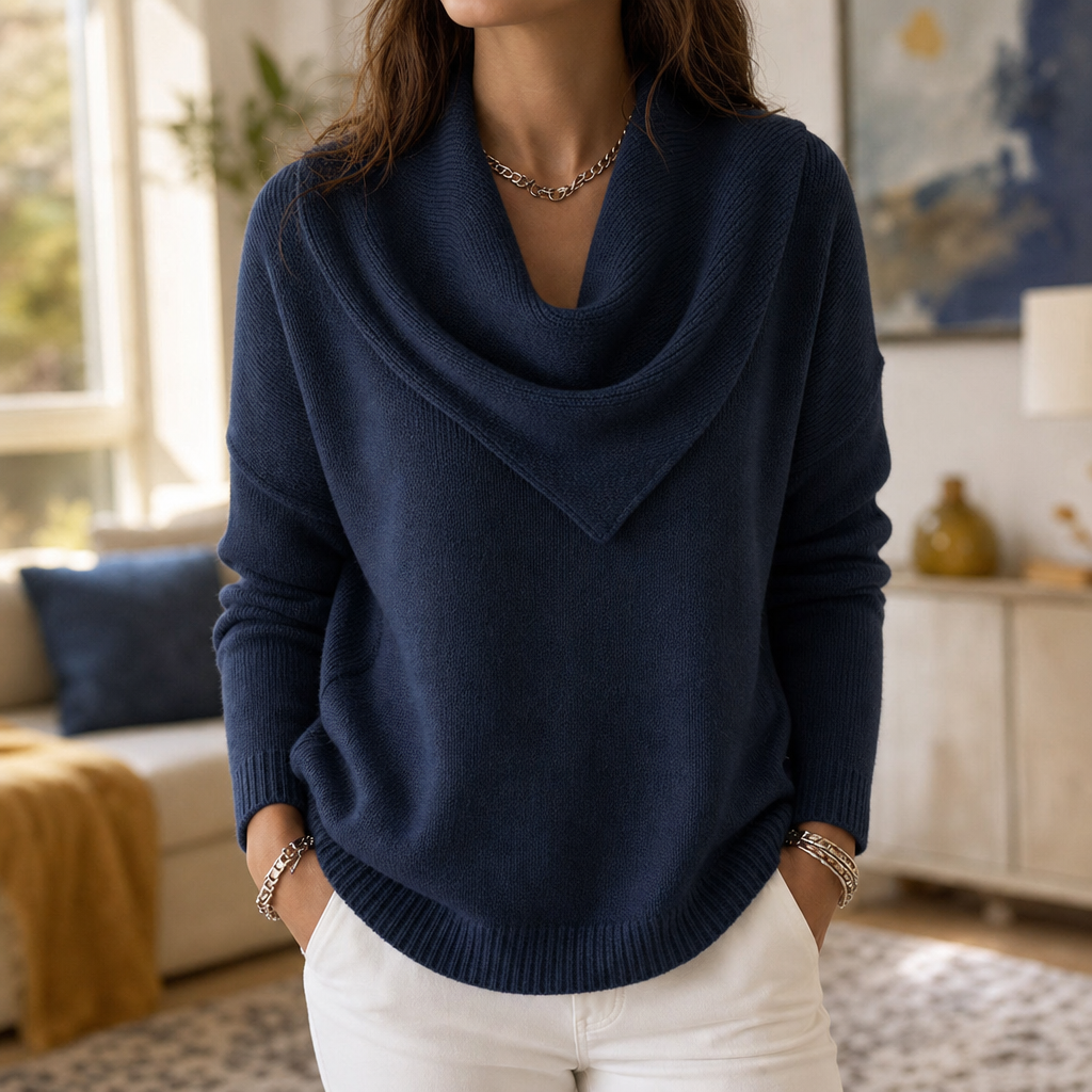 Collarvie – Sweter z drapowanym, otwartym kołnierzem