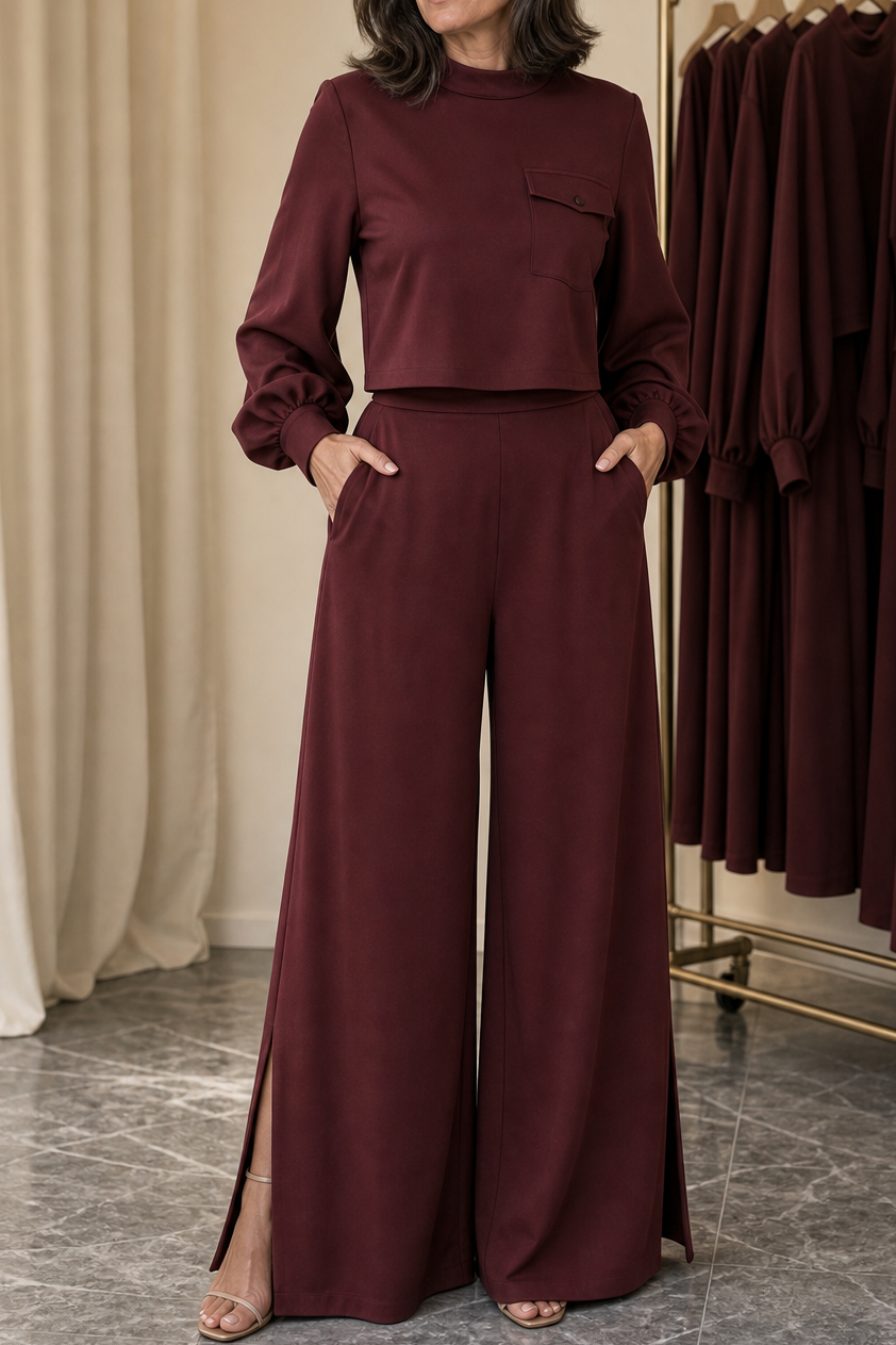Wearbella – Zestaw bluzki z rękawem biskupa i szerokich spodni