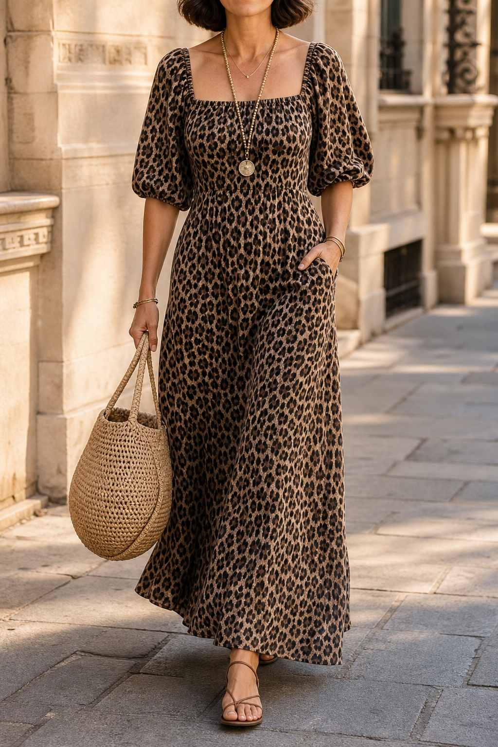 Wearbella – Sukienka Maxi w Lwa w Kolorze Kawy
