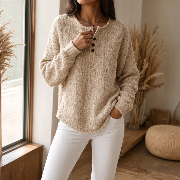Autumbre – Gruby Sweter Henley z Guzikami