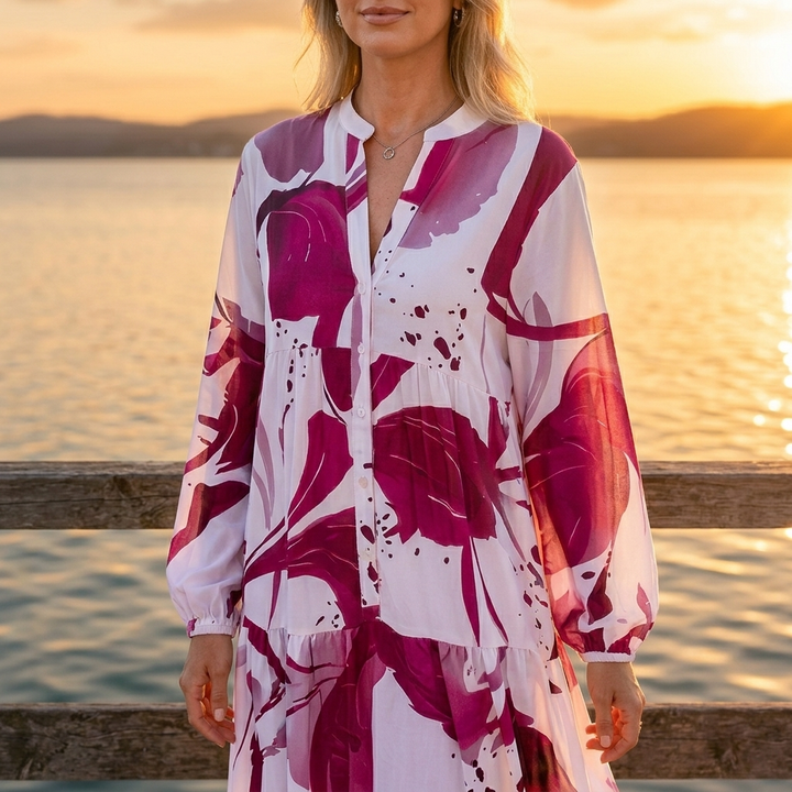 Floressa – Abstrakcyjna Kwiatowa Sukienka Maxi