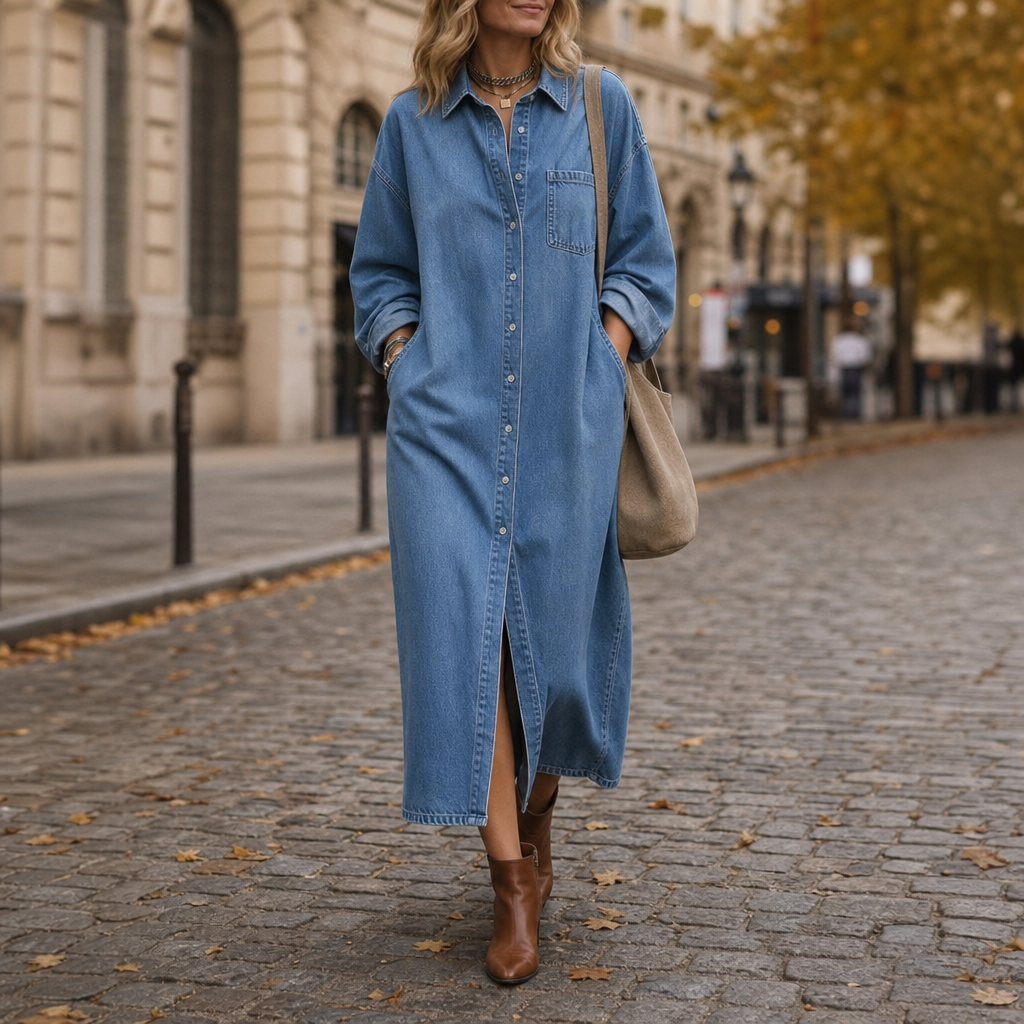 Wearlyn – Sukienka koszulowa z przodu na guziki w stylu dżinsowym