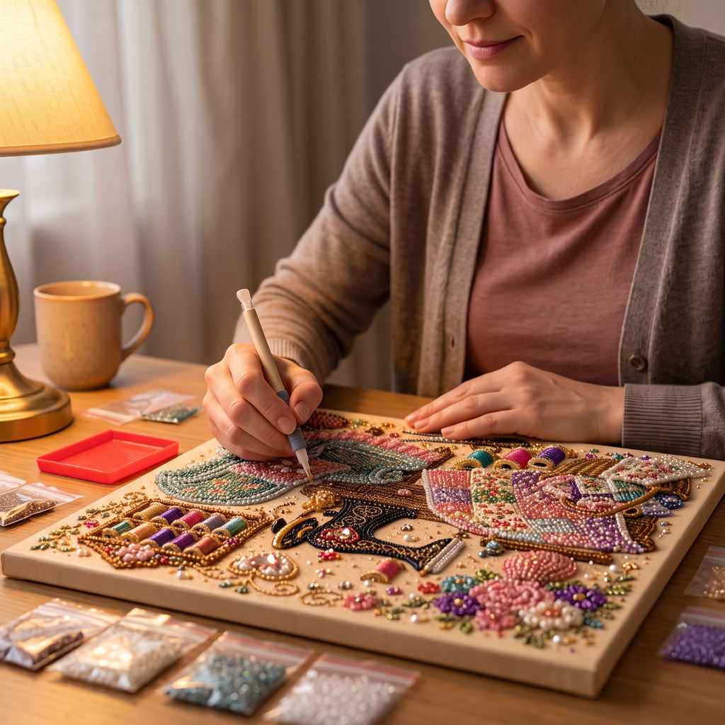 CozyGlow – Zestaw do haftu diamentowego w pracowni krawieckiej
