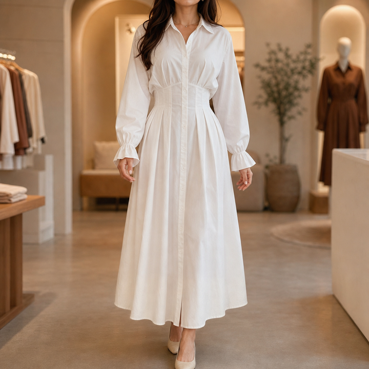 Wearbella – Sukienka koszulowa z plisowanym pasem i długim rękawem
