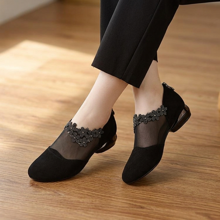 Veluna – Damskie buty na koturnie z koralikami i siateczką