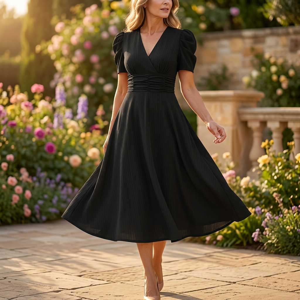 Vivella – Elegancka sukienka midi z bufiastymi rękawami dla kobiet