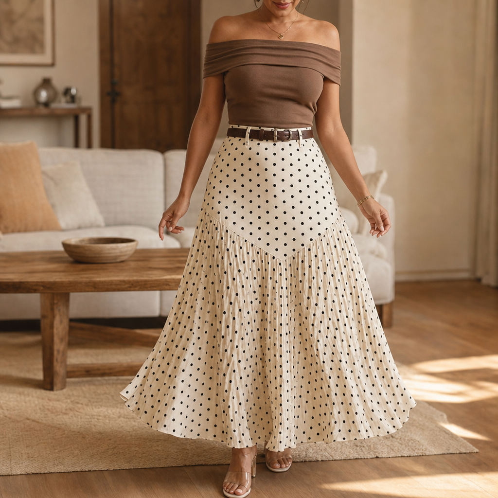 Wearbella – Spódnica midi w kropki z plisami w kształcie litery A