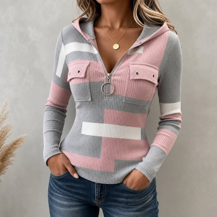 Ribette – Kolorowy Rękawowy Zip-Up z Kapturem
