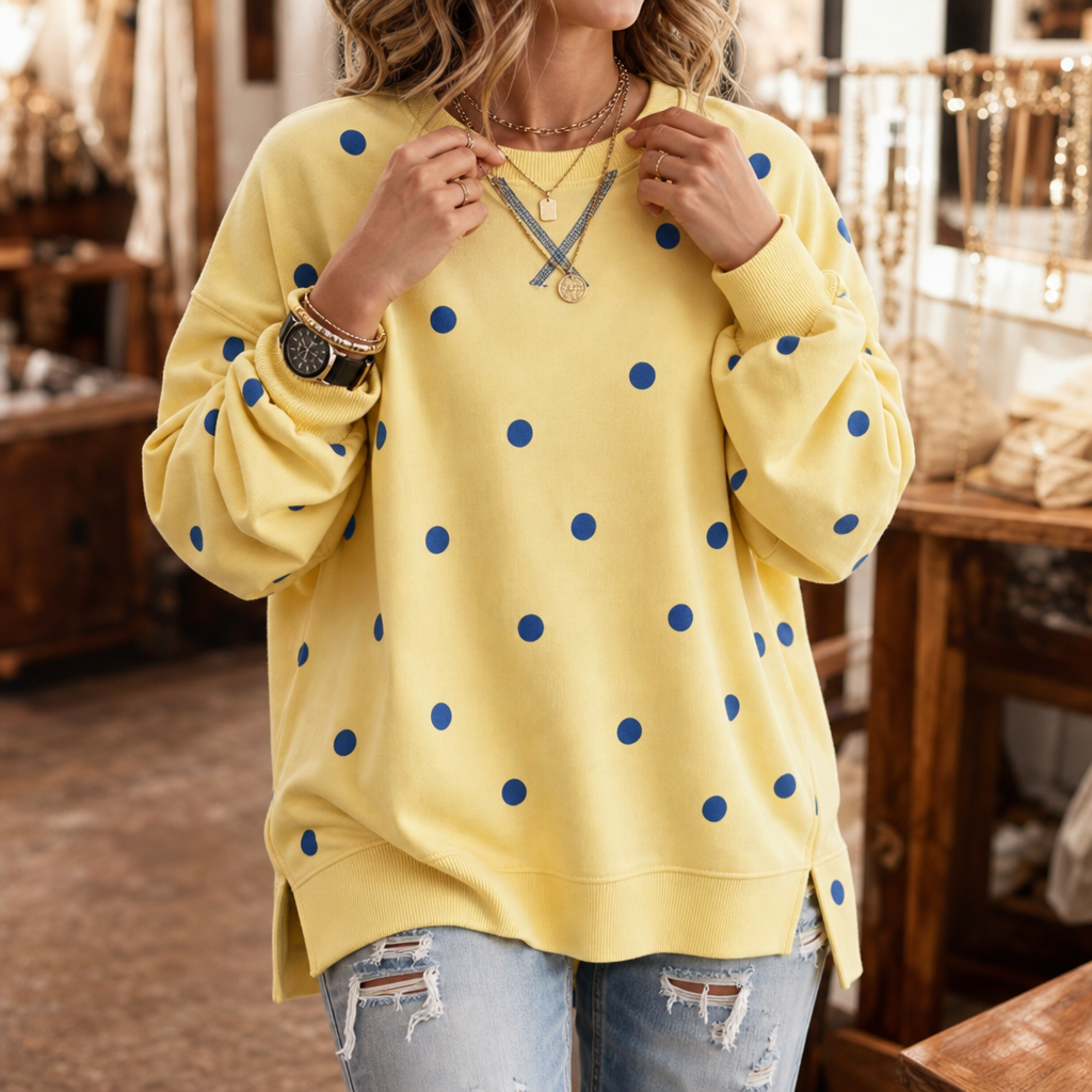 Sunbelle – Sweter z kropkami i wiązaniem na szyi