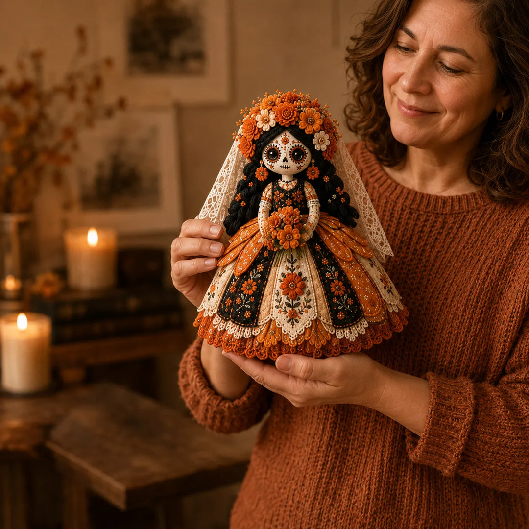 Stitch &amp; Story – Zestaw do tworzenia lalki patchworkowej na Dzień Zmarłych dla początkujących
