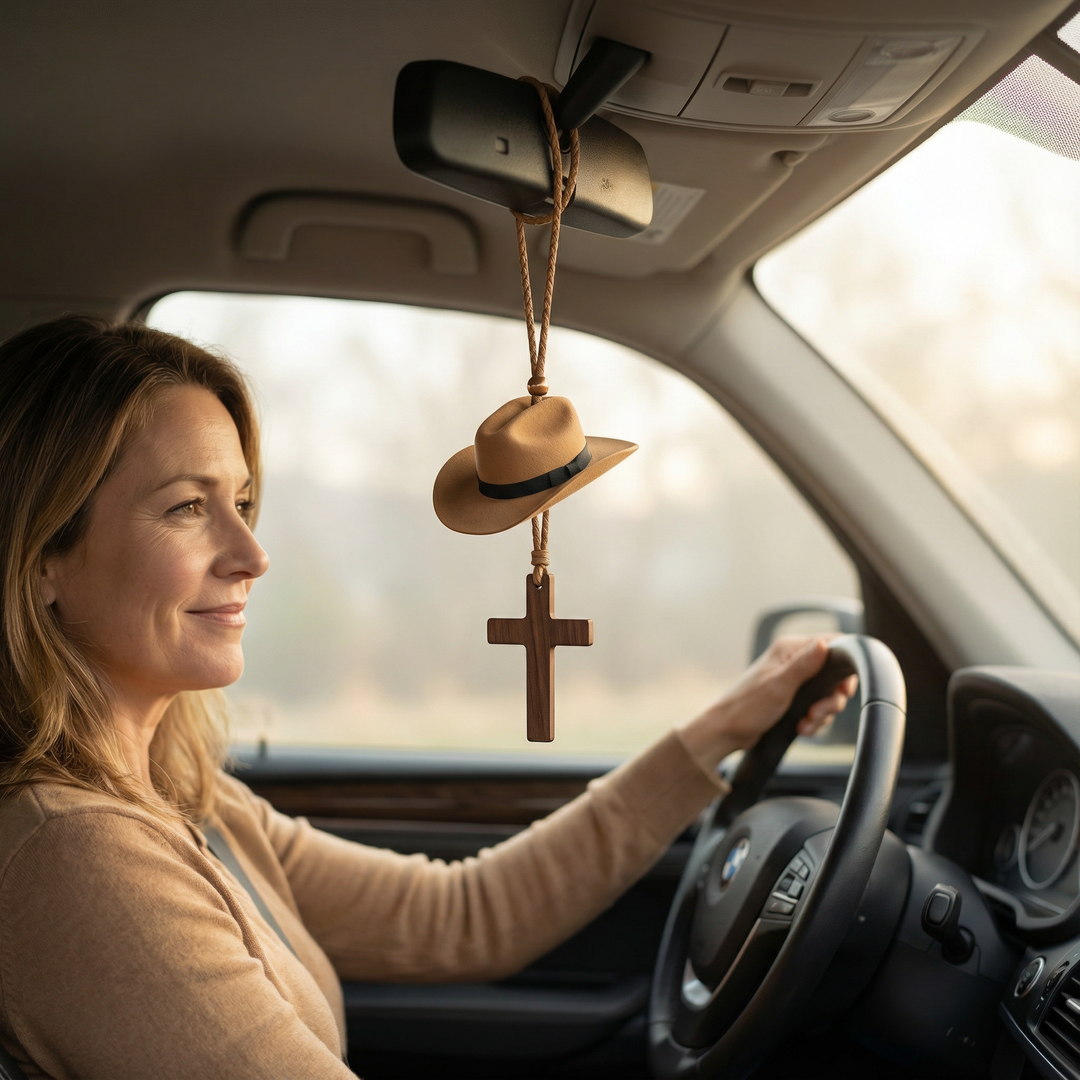Saddle Cross – Zawieszka z Kapeluszem Kowbojskim i Krzyżem