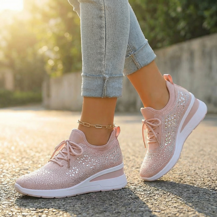 Stellara – Damskie sneakersy na koturnie z kryształkami