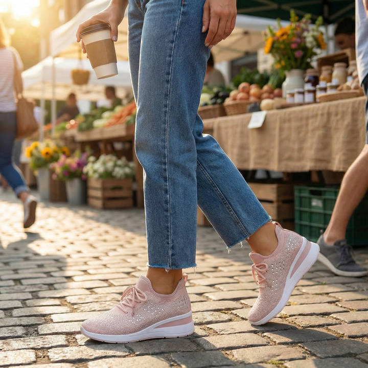 Stellara – Damskie sneakersy na koturnie z kryształkami