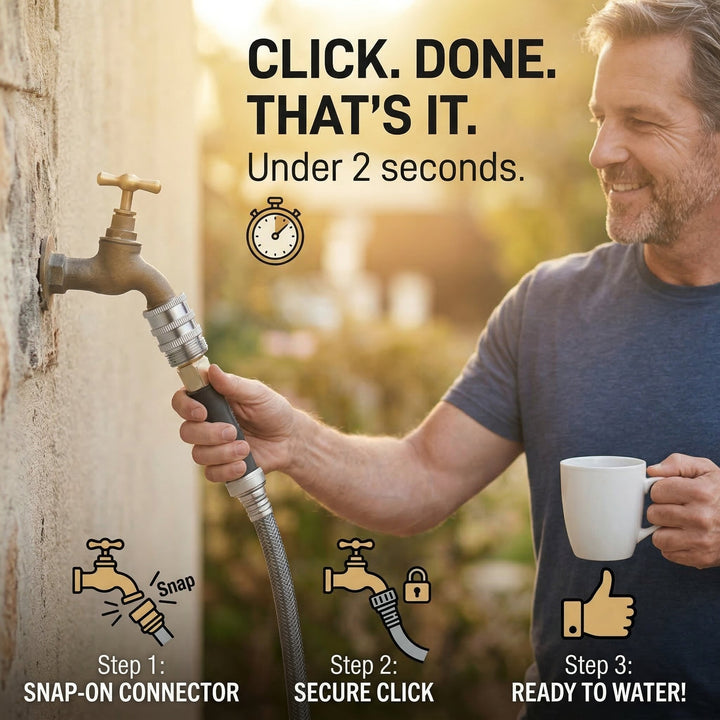 Flowsnap - Zestaw Szybkiego Łączenia Węża Ogrodowego ze Stali Nierdzewnej