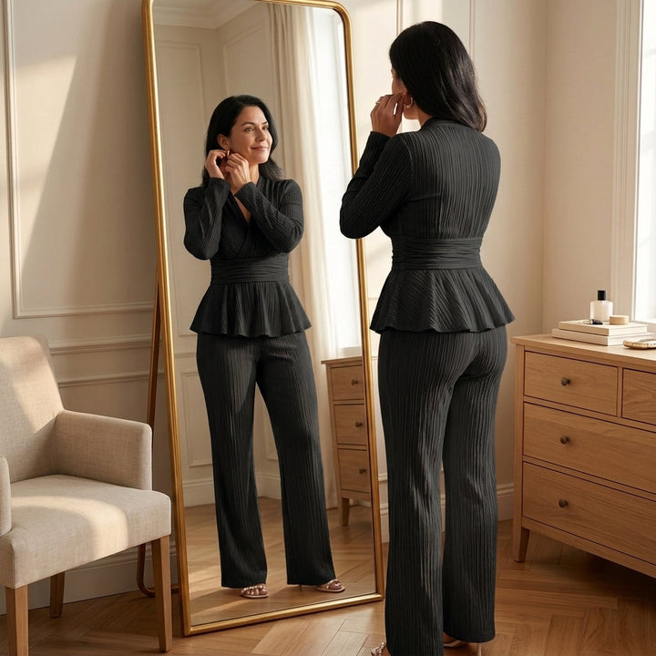 Vivara – Zestaw damski z plisowanym peplum i wcięciem w talii