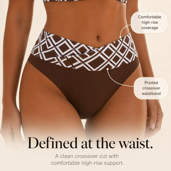 Solmara – Dwuczęściowy bikini z dekoltem w serek i wysokim stanem z diamentowym wzorem