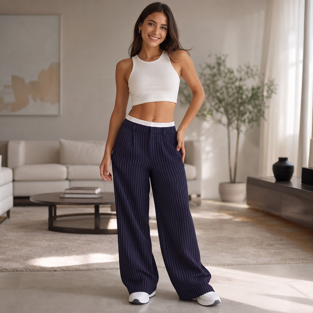 Wearbella – Spodnie w prążek z wysokim stanem i szerokimi nogawkami