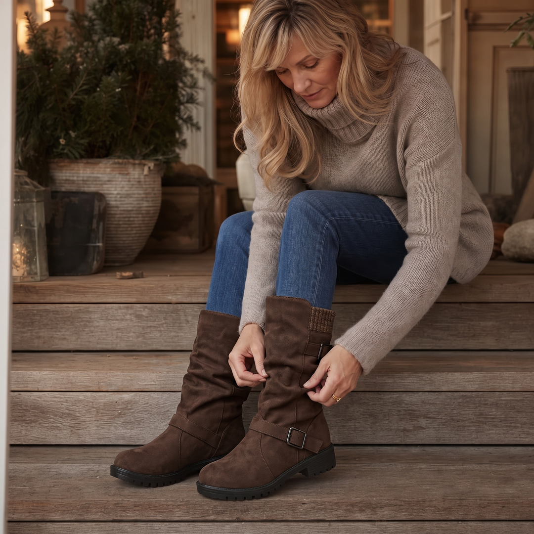 Wearbella – Botki na obcasie z klamrą w stylu slouchy do połowy łydki