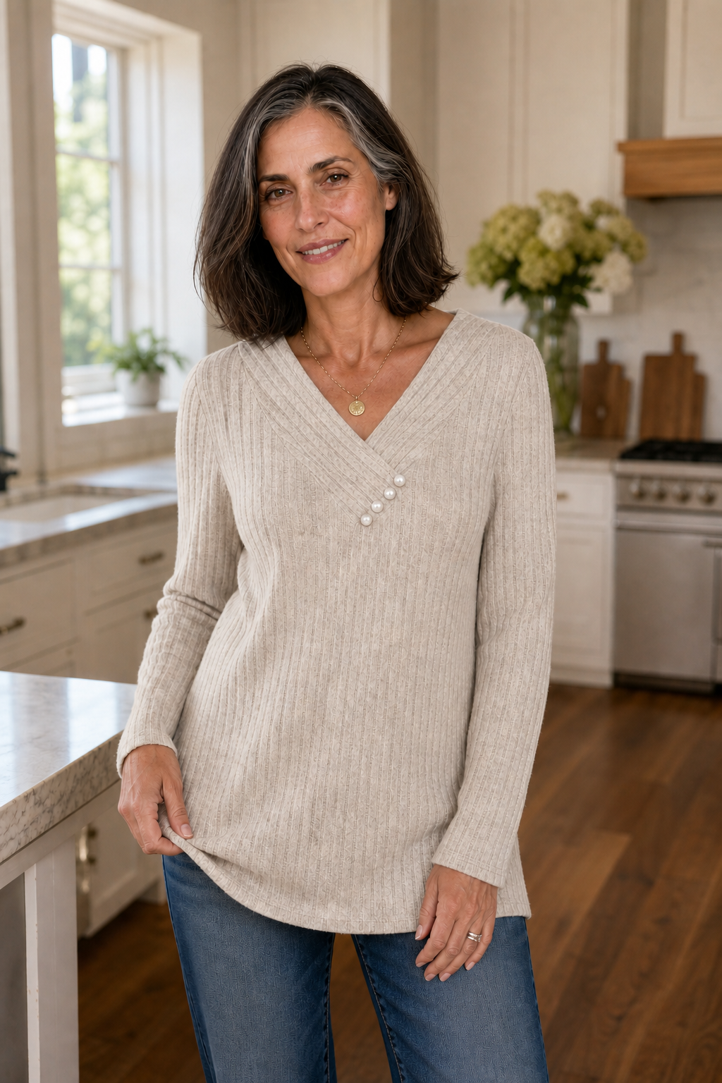 Marlowe &amp; Rib – Sweter z dekoltem w serek i guzikami