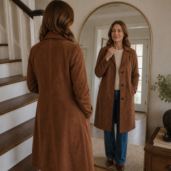 Draperie – Suede Trench, Który Porusza Się Razem z Tobą, a Nie Wokół Ciebie