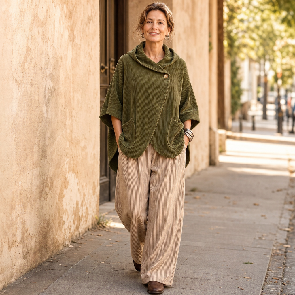 Draperly – Asymetryczny Poncho z Kapturem z Weluru