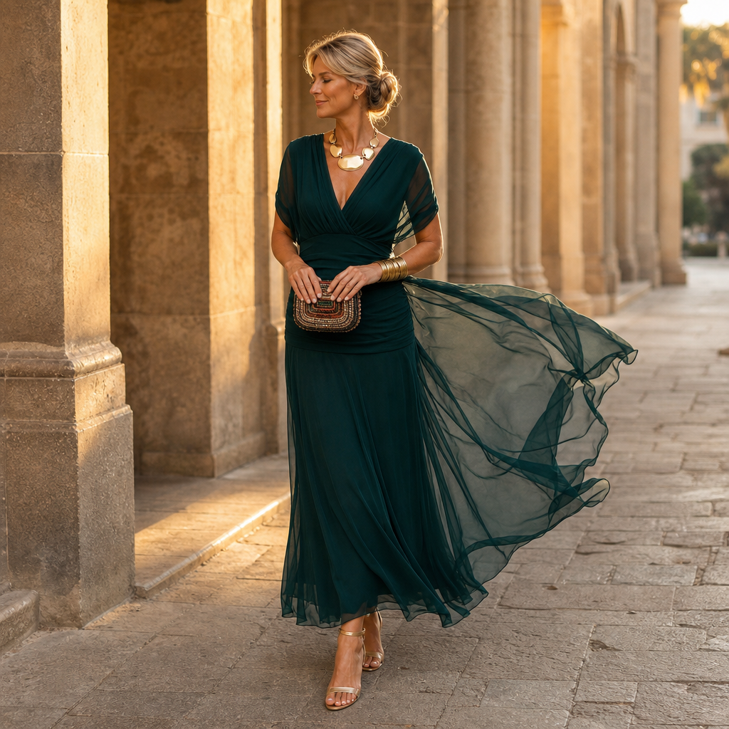 Veloura – Sukienka maxi w stylu syrenki z odkrytymi ramionami