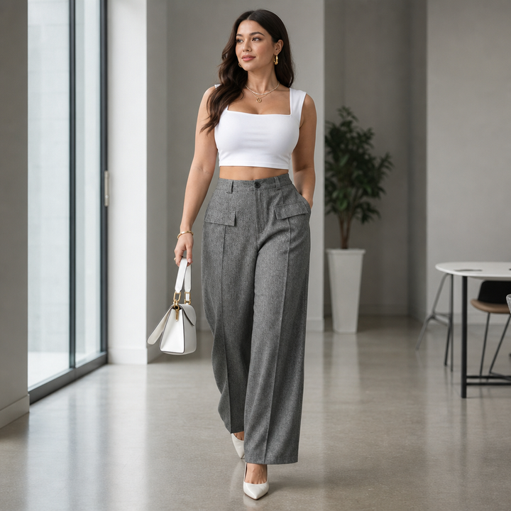 Wearbella – Spodnie z wysokim stanem, szerokie nogawki
