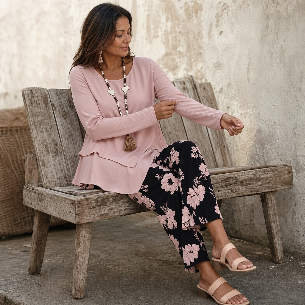 Wearbella – Dwuwarstwowy Luźny Top i Kwiatowy Zestaw z Szerokimi Nogawkami