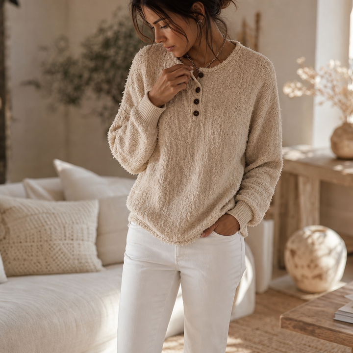 Autumbre – Gruby Sweter Henley z Guzikami