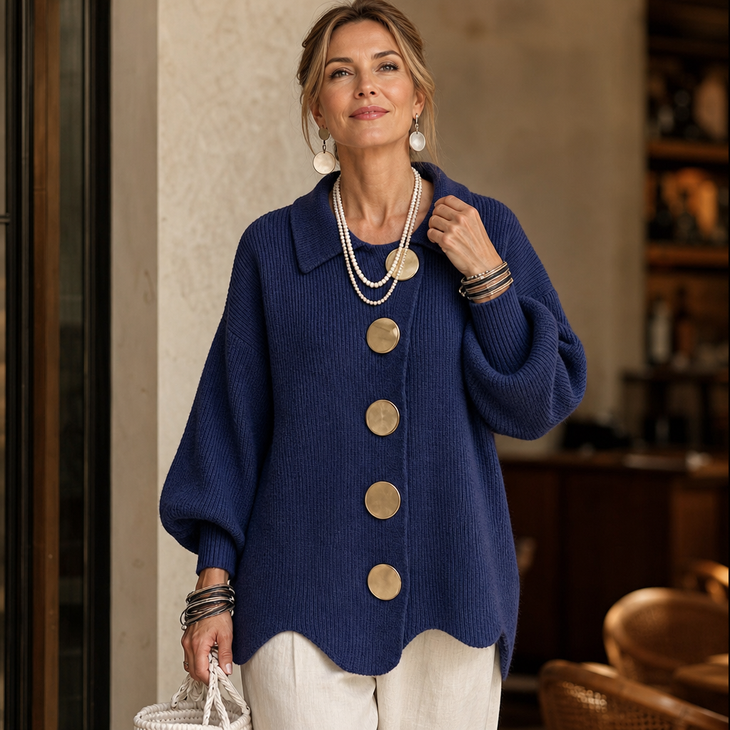Wearbella – Kardigan z falbaniastym wykończeniem i grubym kołnierzem