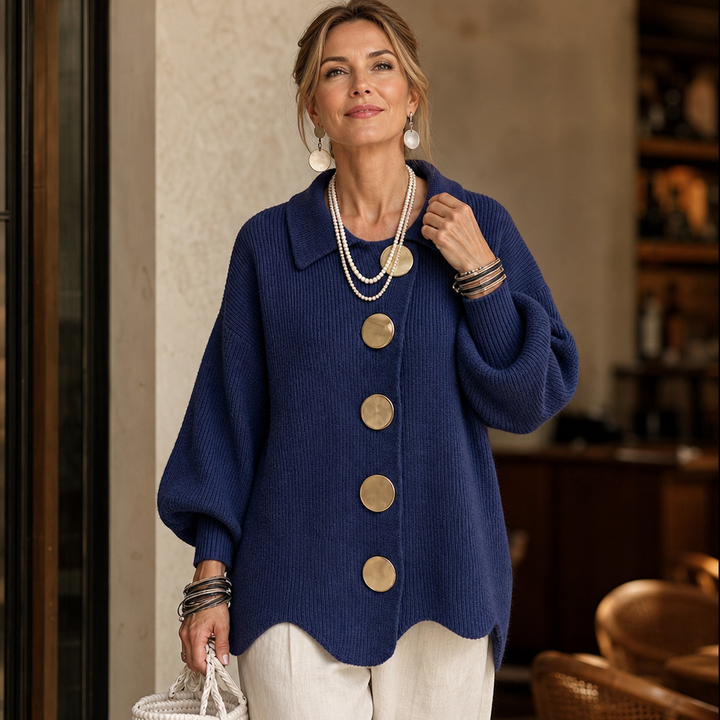 Wearbella – Kardigan z falbaniastym wykończeniem i grubym kołnierzem