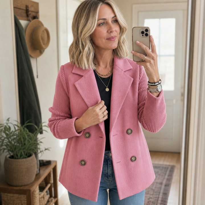 Wearbella – Żakiet podwójnie zapinany z dzianinowymi rękawami