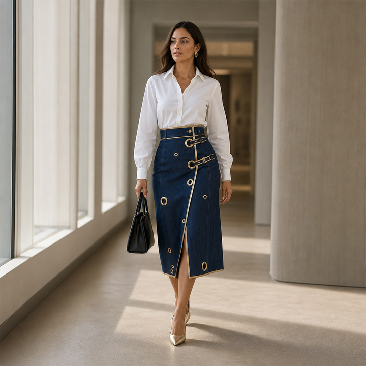 Wearbella – Asymetryczna Spódnica Midi w Stylu Dżinsowym