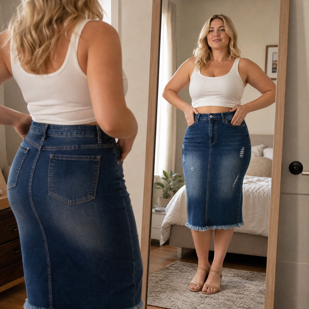 Veluna – Spódnica dżinsowa z frędzlami, podkreślająca krągłości kobiet