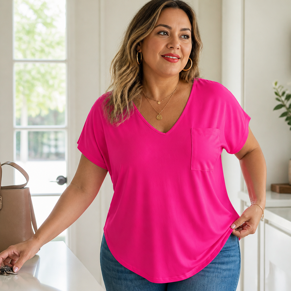 Draperie – T-shirt z dekoltem w serek i rękawami dolman, o asymetrycznym dole
