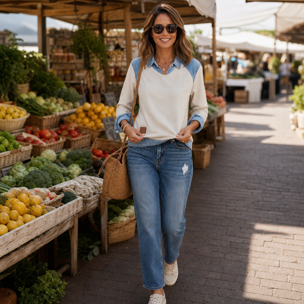 Denver &amp; Wren – Sweter z kolorowym panelem z denimu