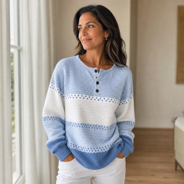Waffleton – Sweter Henley w Warstwach z Blokiem Kolorów