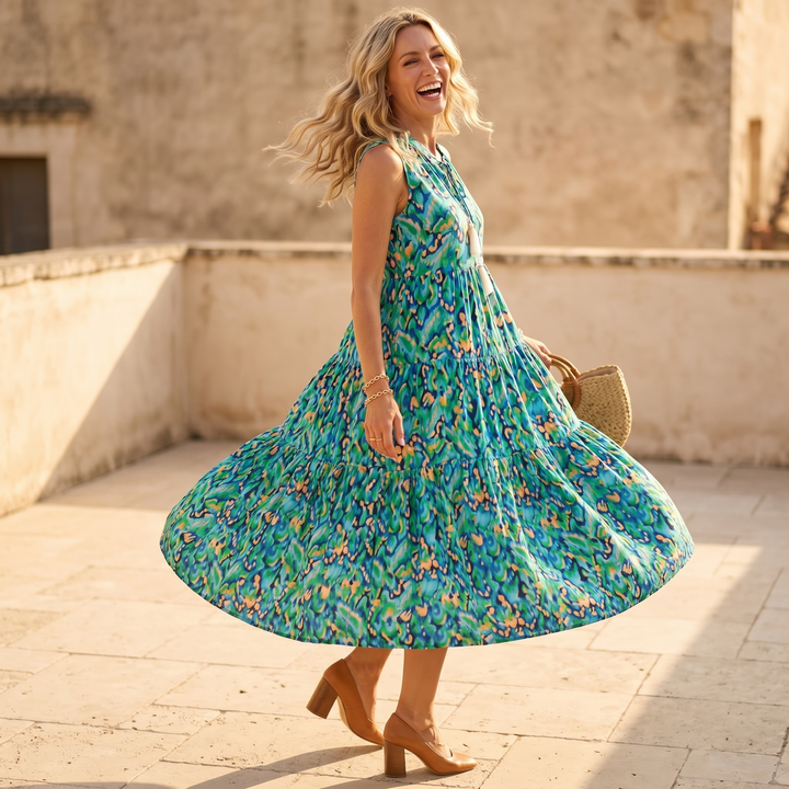 Soleia – Damska Sukienka Midi w Stylu Boho z Falbanami