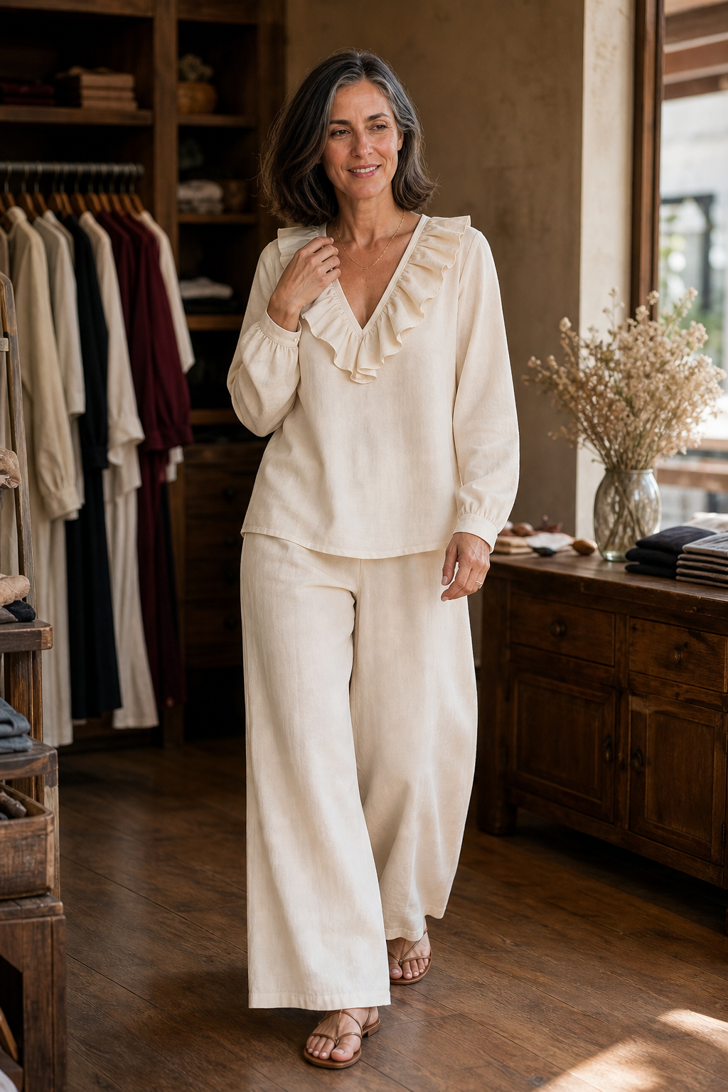 Wearbella – Komplet z szerokimi nogawkami i dekoltem w serek