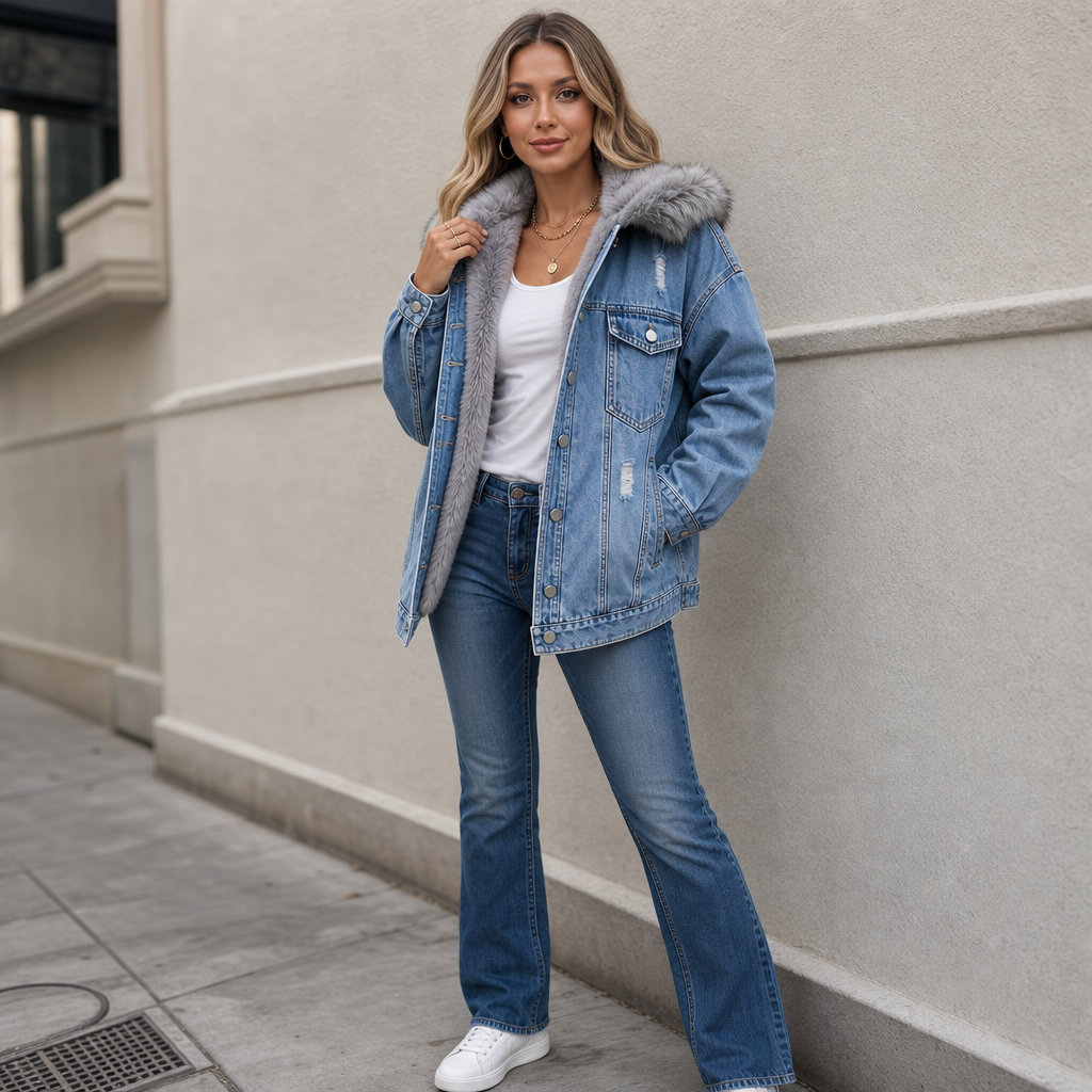 Wearbella – Kurtka dżinsowa z futrzanym kołnierzem