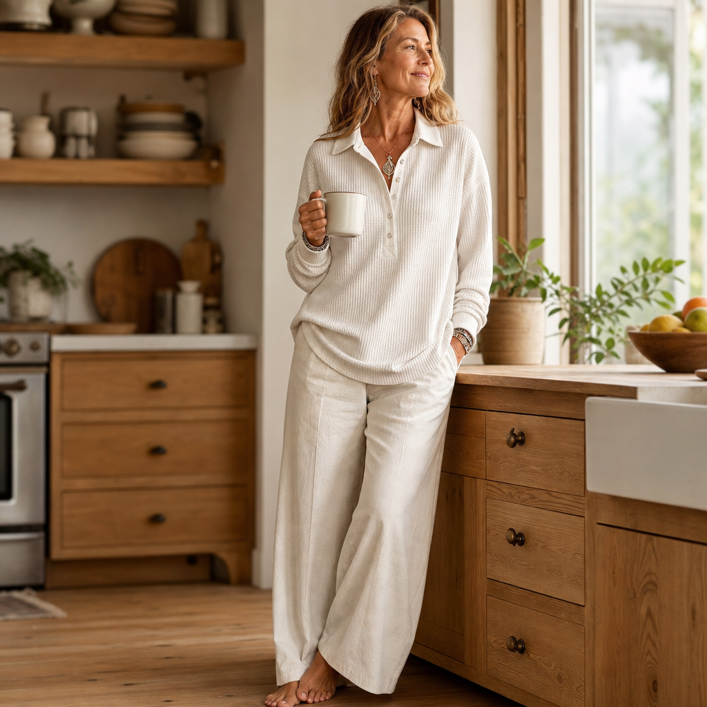 Wearbella – Sweter z kołnierzykiem i guzikiem z dzianiny waffle