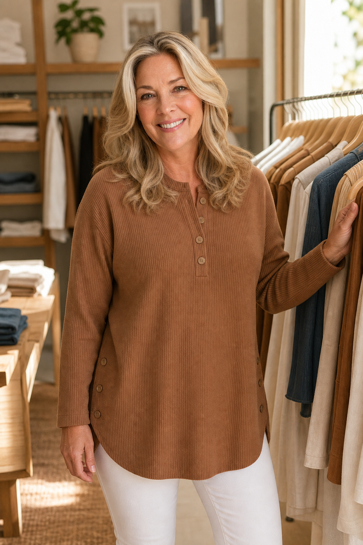 Corduvie – Koszulka Henley z guzikiem w stylu korduroy