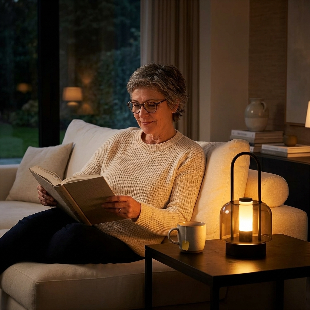 Lumora – Ładowana Lampa LED w Dymnym Kloszu