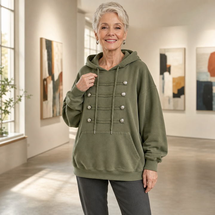 Fieldcrest – Szary Przyciski Hoodie w Stylu Wojskowym
