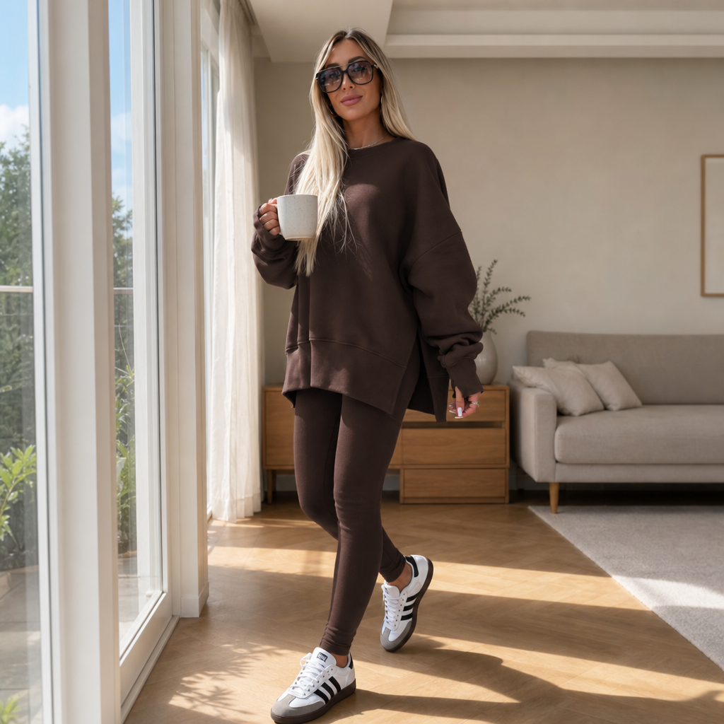 Ease &amp; Grace – Zestaw bluzy z rozcięciem bocznym i legginsów